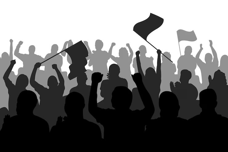 A hopeful crowd of students at a rally